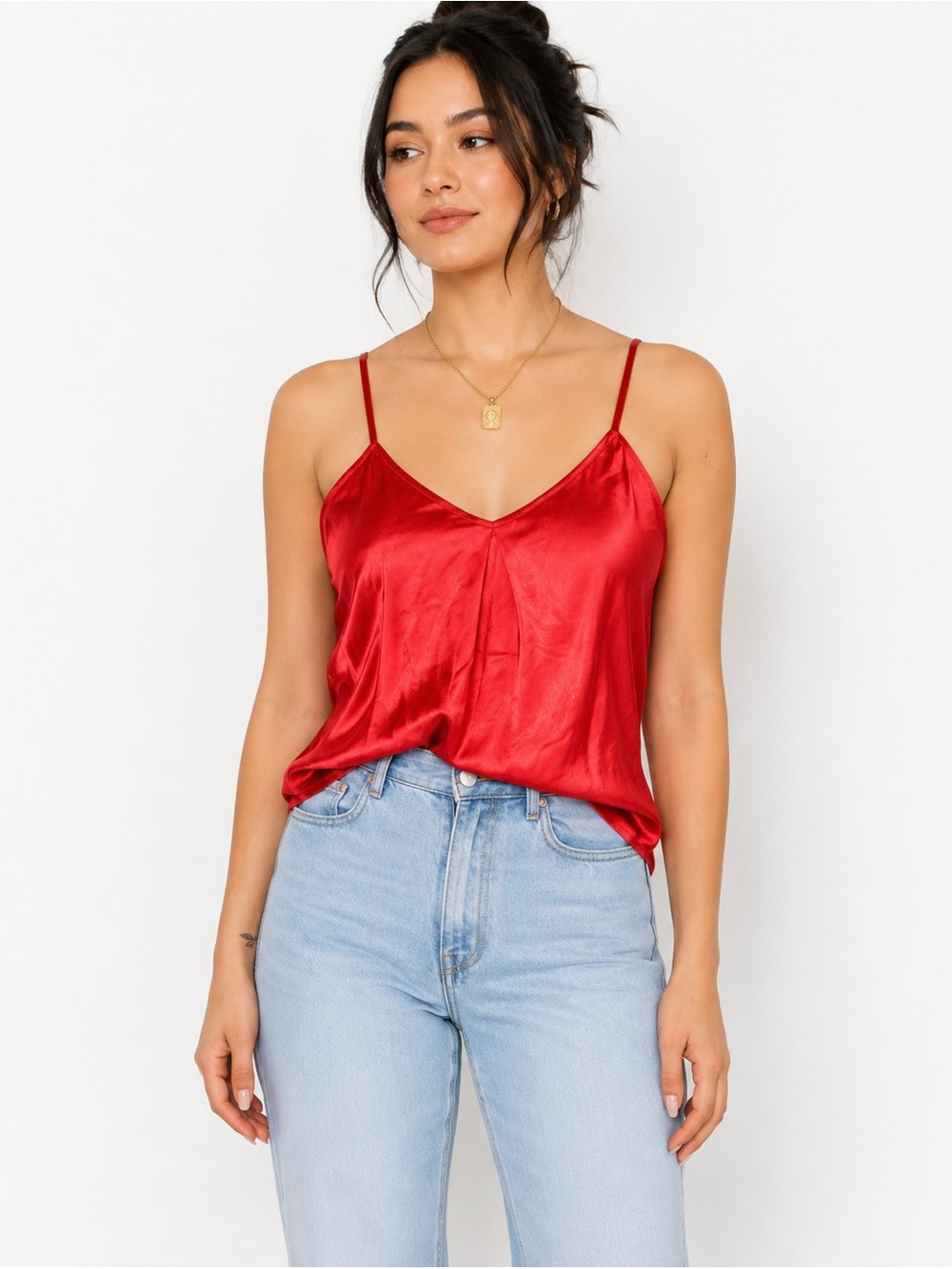 Red Satin Spaghetti Strap Cami Top Size 12